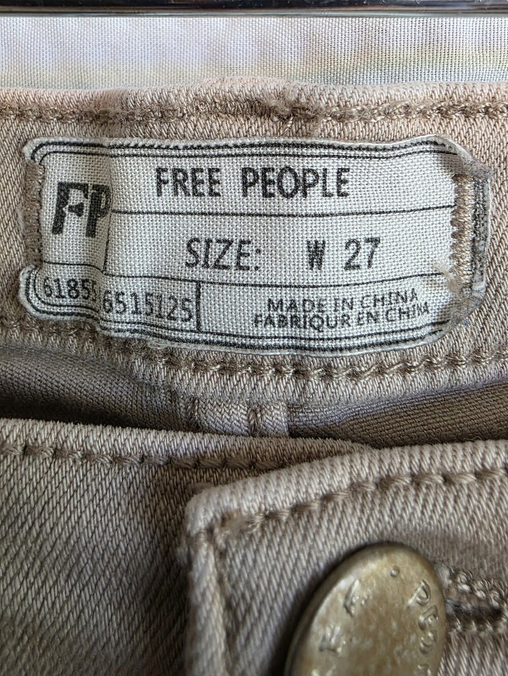 Free People High Rise Button Fly Raw Hem Jeans Beige Size 27 - Picture 3 of 5